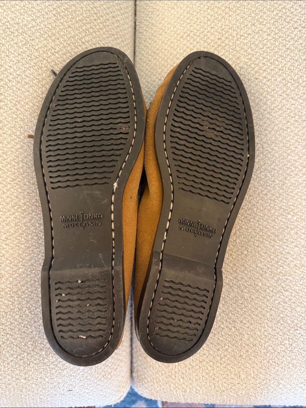 Minnetonka Tan Beaded Suede Moccasin Flats - Picture 4 of 5